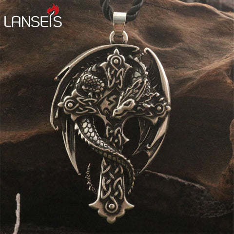 GA - Celtic Dragon and Cross Pendant Necklace