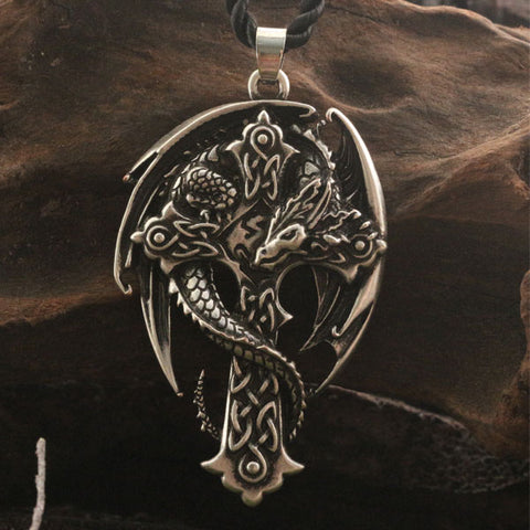 GA - Celtic Dragon and Cross Pendant Necklace