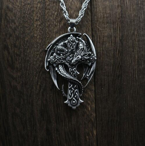 GA - Celtic Dragon and Cross Pendant Necklace
