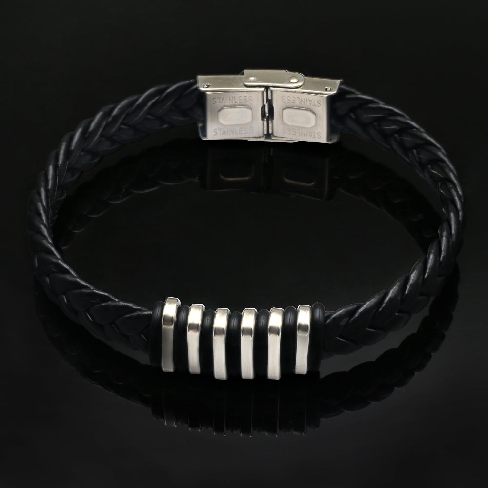 GA - Plaited Leather and Stainless Steel Bracelet
