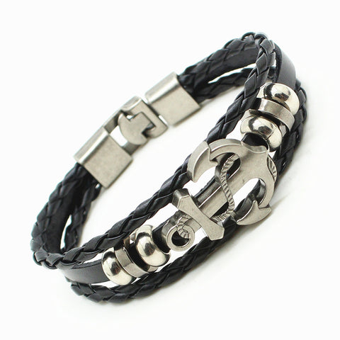 GA - Handmade Retro Anchor & Leather Bracelet