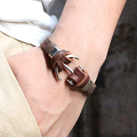 GA - Handmade Retro Anchor & Leather Bracelet