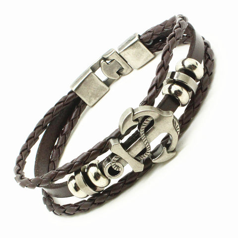 GA - Handmade Retro Anchor & Leather Bracelet