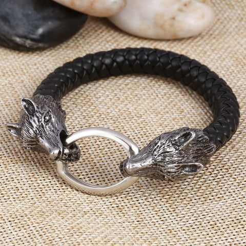 GA - Wolf Head Leather Bracelet
