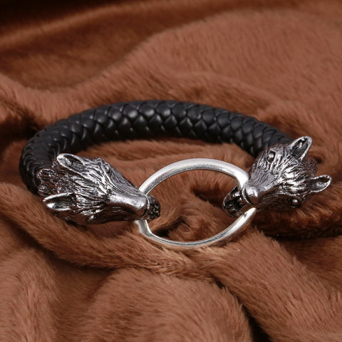 GA - Wolf Head Leather Bracelet