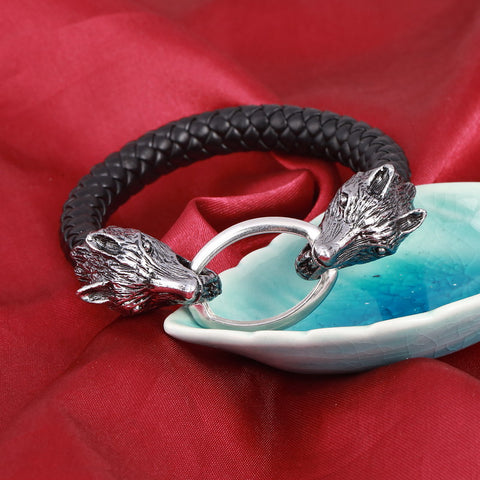 GA - Wolf Head Leather Bracelet
