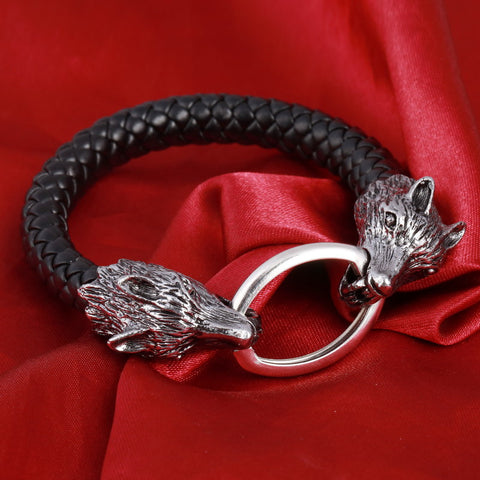 GA - Wolf Head Leather Bracelet