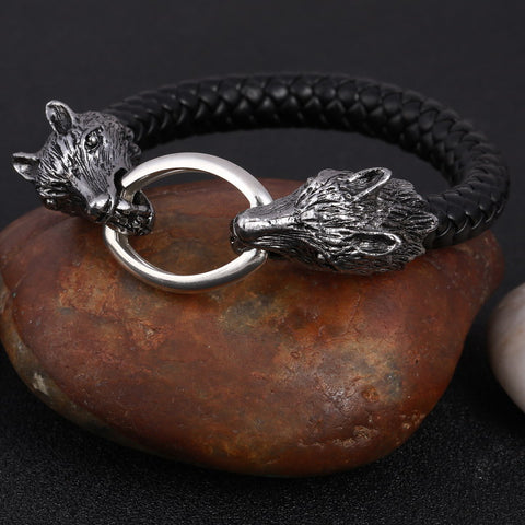 GA - Wolf Head Leather Bracelet