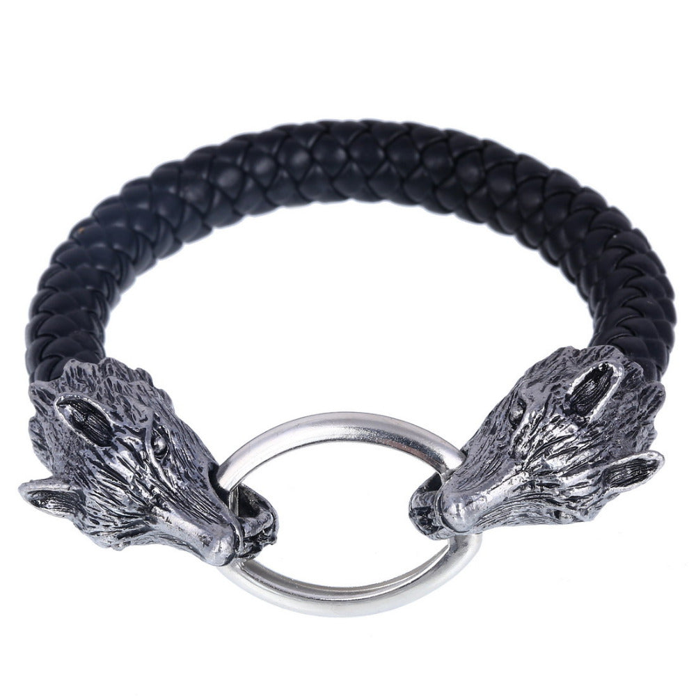 GA - Wolf Head Leather Bracelet