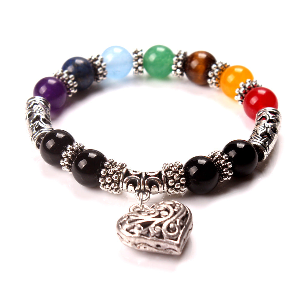 GA - 7 Chakra Bracelet with Heart Pendant