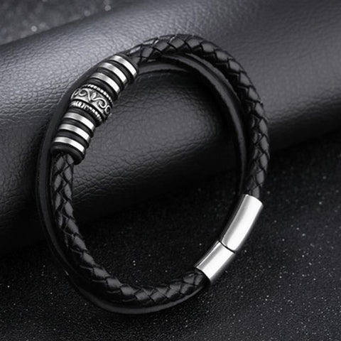 GA - Triple Leather and Stainless Steel Bracelet