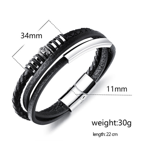 GA - Triple Leather and Stainless Steel Bracelet