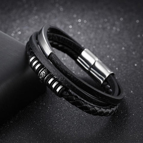 GA - Triple Leather and Stainless Steel Bracelet