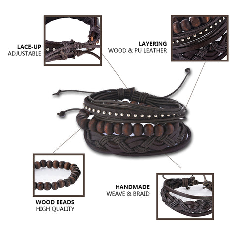 GA - Handmade Braided Leather Bracelet Set