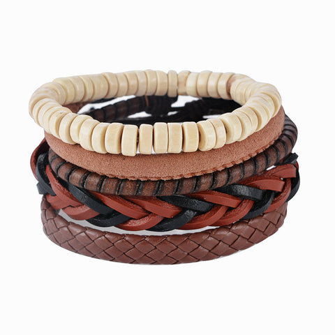 GA - Handmade Braided Leather Bracelet Set