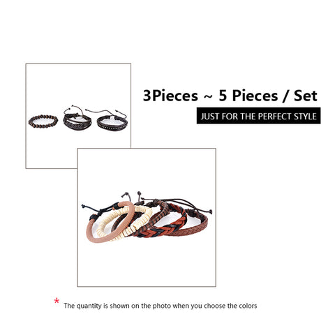 GA - Handmade Braided Leather Bracelet Set