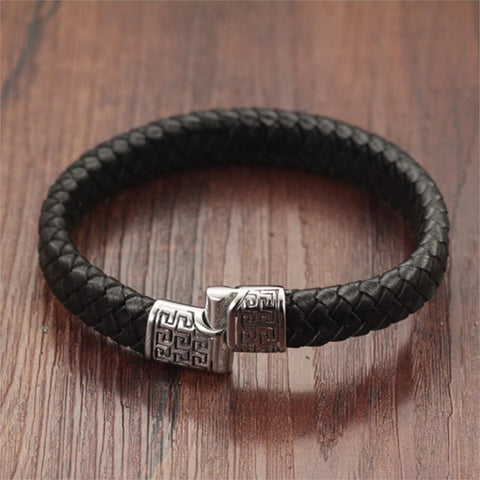 GA - Retro Hellenic Braided Leather Bracelet