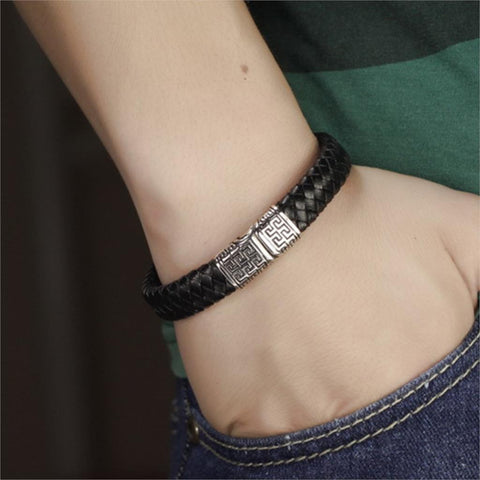 GA - Retro Hellenic Braided Leather Bracelet