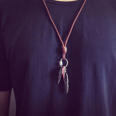GA - Vintage Leather Charm  Necklace