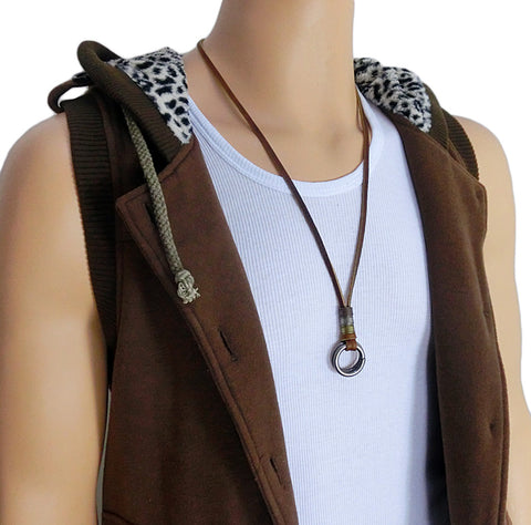 GA - Vintage Leather Charm  Necklace
