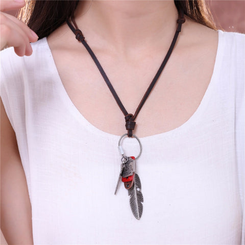 GA - Vintage Leather Charm  Necklace