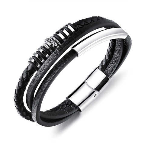 GA - Triple Leather and Stainless Steel Bracelet