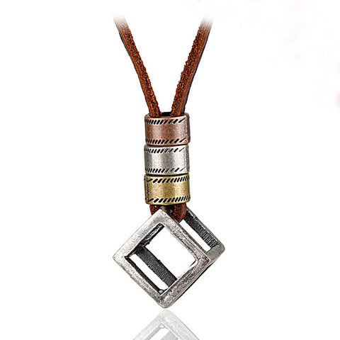 GA - Vintage Leather Charm  Necklace