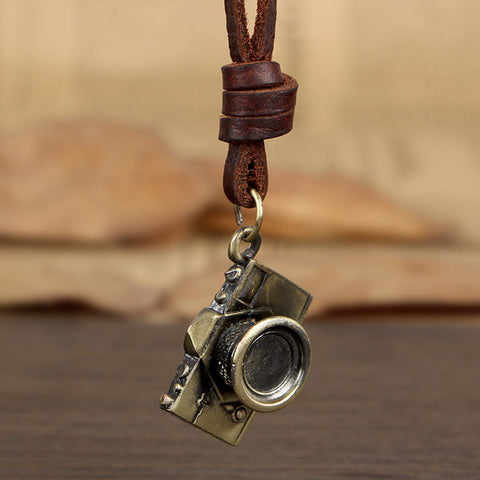 GA - Vintage Leather Charm  Necklace