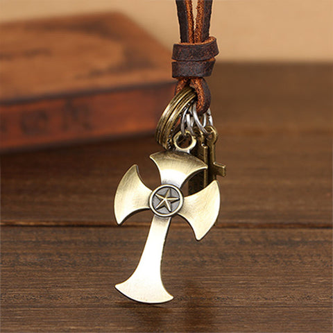GA - Vintage Leather Charm  Necklace