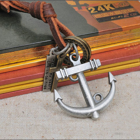 GA - Vintage Leather Charm  Necklace