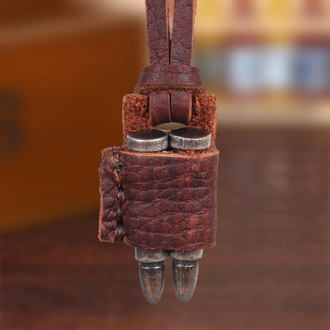 GA - Vintage Leather Charm  Necklace