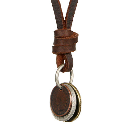 GA - Vintage Leather Charm  Necklace