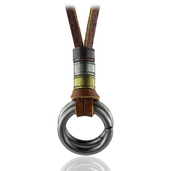 GA - Vintage Leather Charm  Necklace