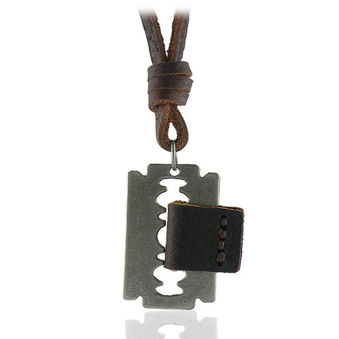 GA - Vintage Leather Charm  Necklace