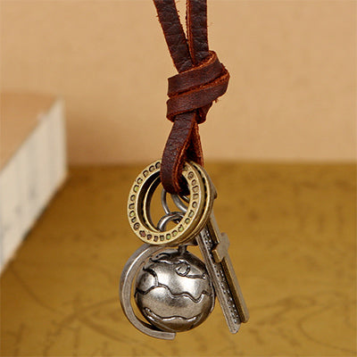 GA - Vintage Leather Charm  Necklace