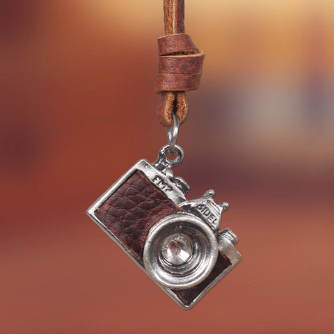 GA - Vintage Leather Charm  Necklace
