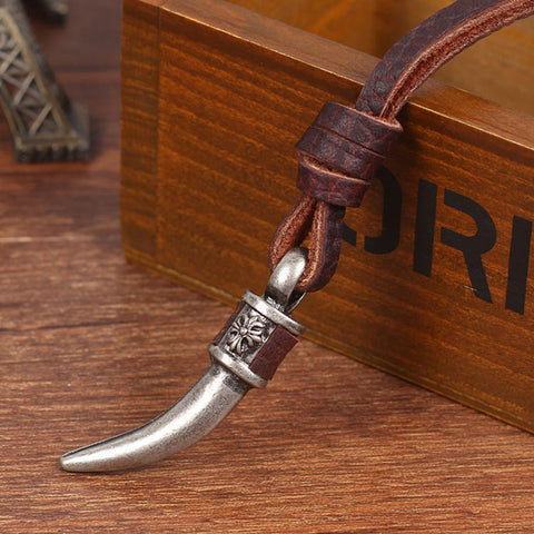 GA - Vintage Leather Charm  Necklace