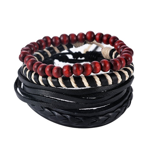GA - Handmade Braided Leather Bracelet Set