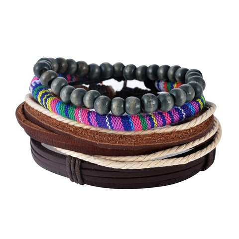 GA - Handmade Braided Leather Bracelet Set