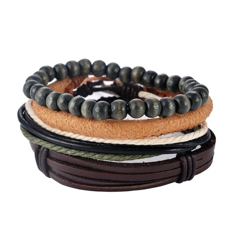 GA - Handmade Braided Leather Bracelet Set