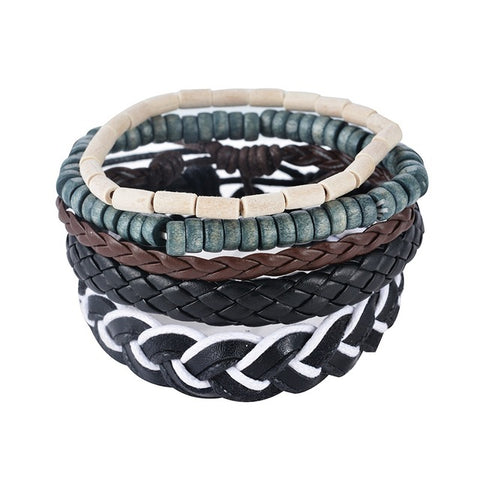 GA - Handmade Braided Leather Bracelet Set