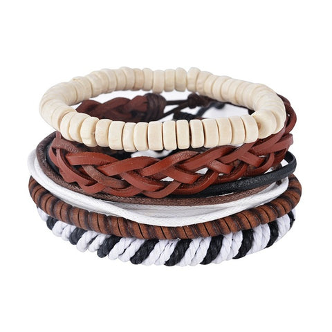GA - Handmade Braided Leather Bracelet Set