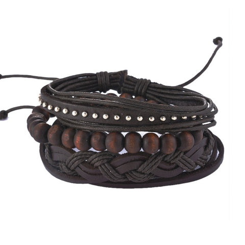 GA - Handmade Braided Leather Bracelet Set