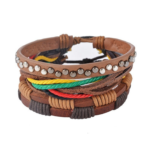 GA - Handmade Braided Leather Bracelet Set