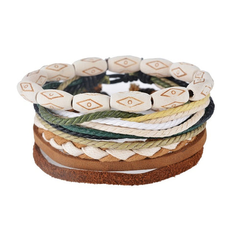 GA - Handmade Braided Leather Bracelet Set