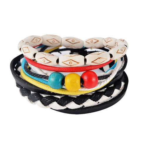 GA - Handmade Braided Leather Bracelet Set
