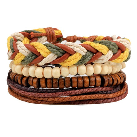 GA - Handmade Braided Leather Bracelet Set