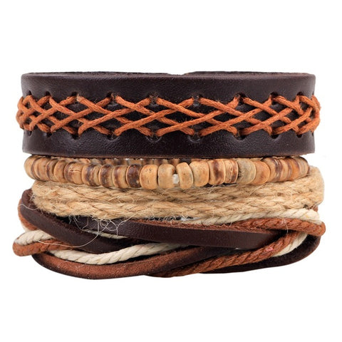 GA - Handmade Braided Leather Bracelet Set