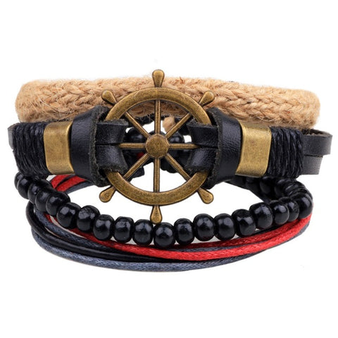 GA - Handmade Braided Leather Bracelet Set