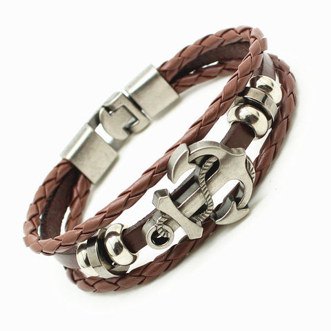 GA - Handmade Retro Anchor & Leather Bracelet